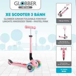 Xe Scooter 3 bánh Globber Junior Foldable Fantasy Linghts Anodized Tbar từ 2 - trên 6 tuổi, Pastel Pink