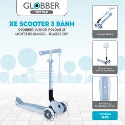 Xe Scooter 3 bánh Globber Junior Foldable Lights Ecologic từ 2 - trên 6 tuổi, Blueberry