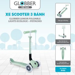 Xe Scooter 3 bánh Globber Junior Foldable Lights Ecologic từ 2 - trên 6 tuổi, Pistachio