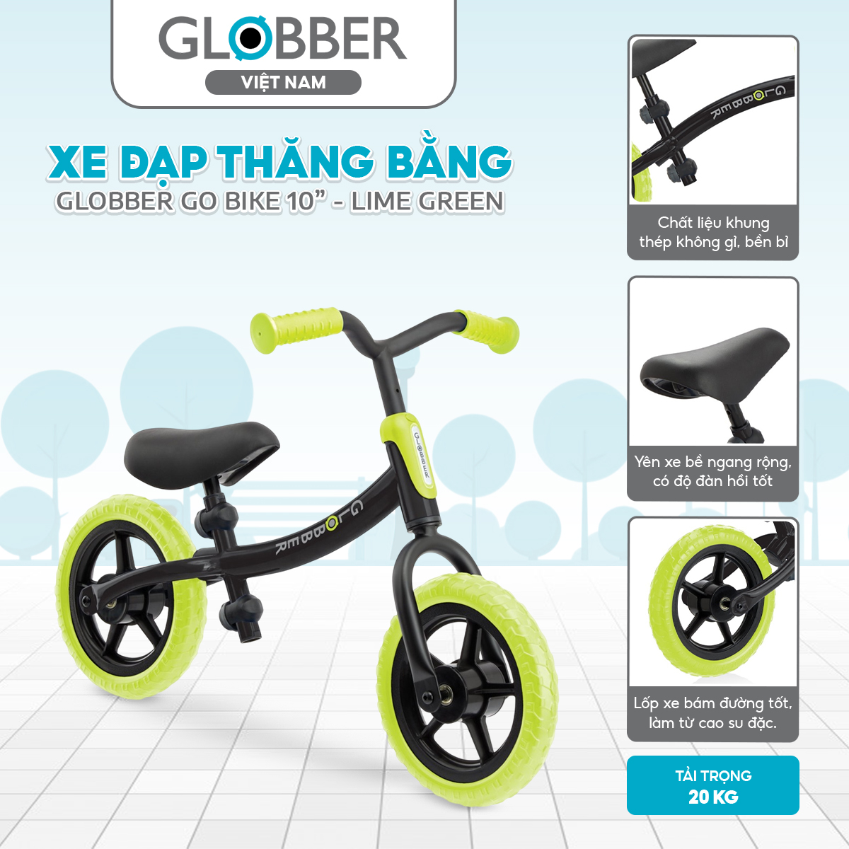 Xe đạp thăng bằng Globber Go Bike 10” từ 2 – 5 tuổi LIME GREEN