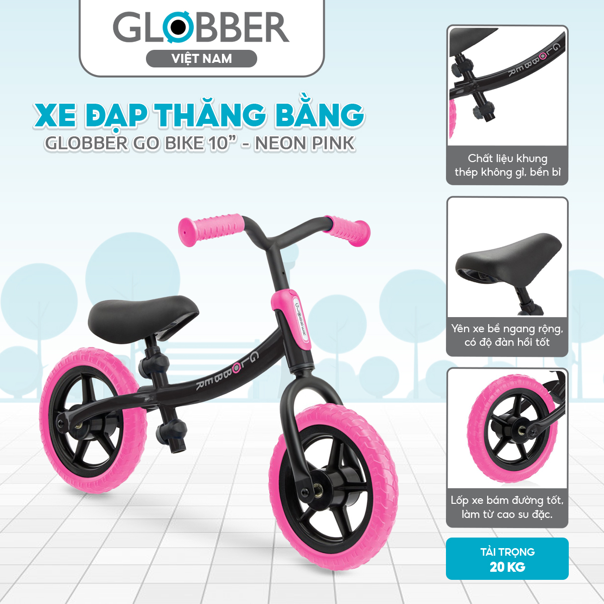 Xe đạp thăng bằng Globber Go Bike 10” từ 2 – 5 tuổi NEON PINK