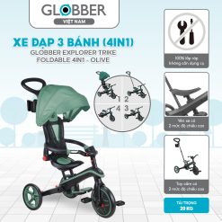 Xe đạp 3 bánh gấp gọn Globber Explorer Trike 4 in 1 từ 10 tháng - 5 tuổi, Olive
