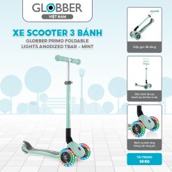 Xe Scooter 3 bánh Globber Primo Foldable Lights Anodized Tbar từ 3-7 tuổi, Mint