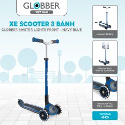 Xe Scooter 3 bánh Globber Master Lights Front từ 4 - 14 tuổi, Navy Blue