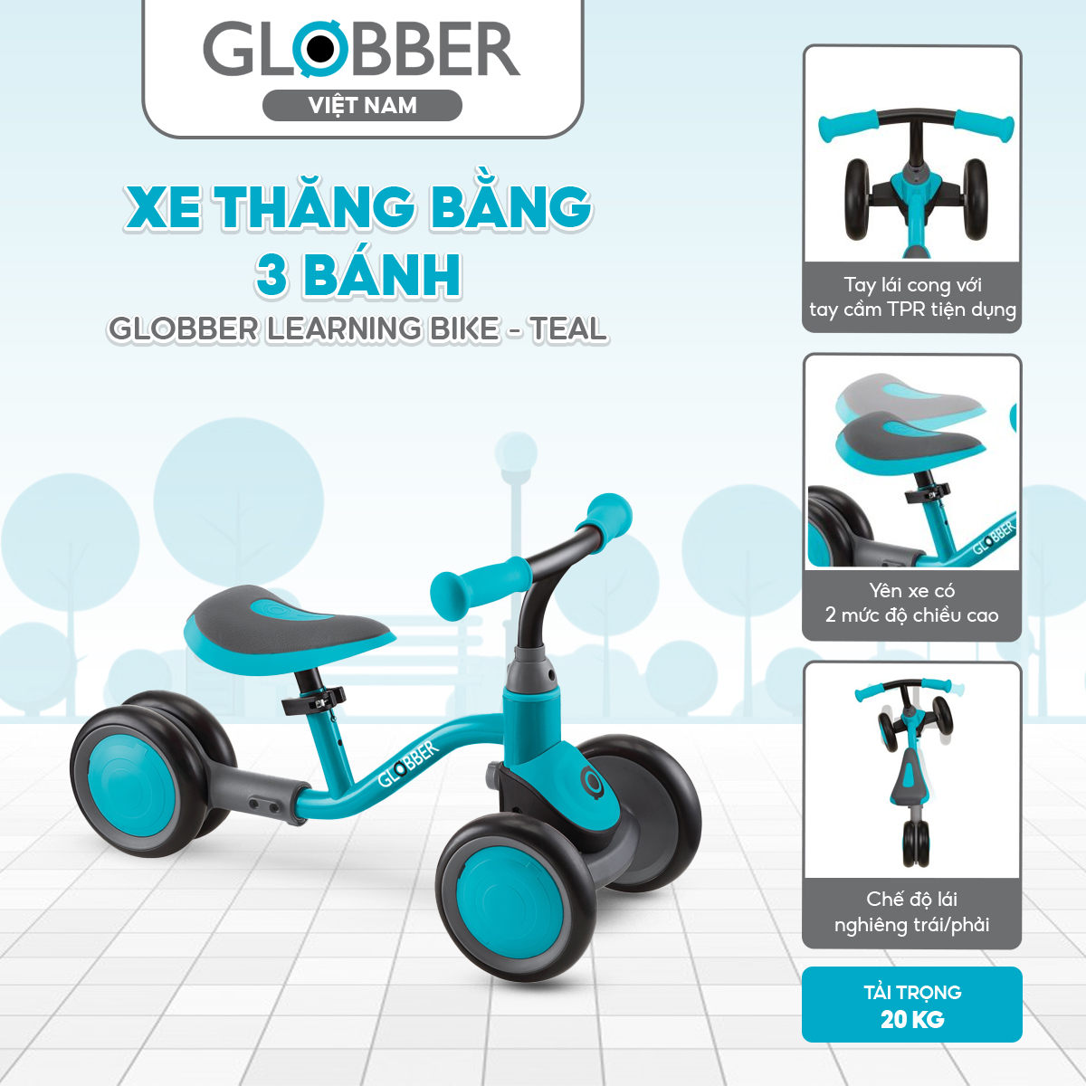 Xe thăng bằng 3 bánh Globber Learning Bike 1 - 3 tuổi, Teal