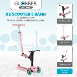 Xe Scooter 3 bánh Globber Go Up Sporty Lights từ 15 tháng đến 9 tuổi, Pink/Deep Pastel Pink