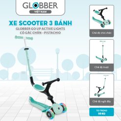Xe Scooter 3 bánh Globber Go Up Active Lights có gác chân 15 tháng đến 9 tuổi, Mint/Pistachio