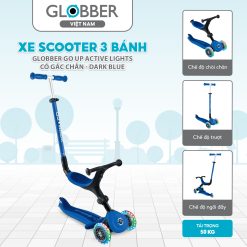 Xe Scooter 3 bánh Globber Go Up Active Lights có gác chân 15 tháng đến 9 tuổi, Navy Blue/Dark Blue
