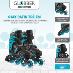Giày patin trẻ em Globber Inline Skates Front Light Up Wheel Size M/L 34-37, Black - Aqua